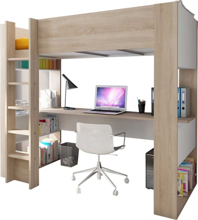 Vente-unique Hoogslaper hout natuurlijk licht, wit 90 x 200 cm