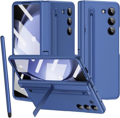 Volledige Bescherming Case voor Galaxy Z Fold 6 met Ingebouwde Schermbeschermer en Hinge Bescherming, Inclusief Pen en Houder - Blauw