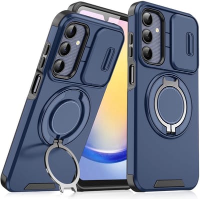 Armor Tough [360° draaibare ringstandaard] [compatibel met Magsafe] Hoesje Geschikt voor: Samsung Galaxy A15 - Ingebouwde dia camera cover - Hybrid - Blauw