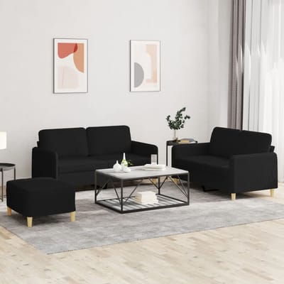 vidaXL - 3-delige - loungeset - met - kussens - stof - zwart