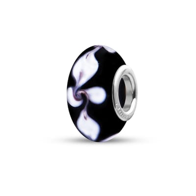Quiges - Glazen - Kraal - Bedels - Beads Zwart met Witte Lelies Past op alle bekende merken armband NG823