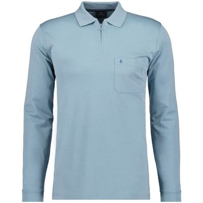 Ragman Zipper Softknit Polo Longsleeve Breast Pocket Mint / male