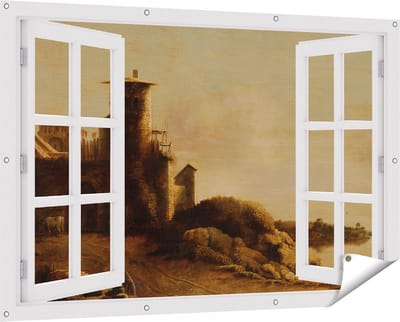 Gards Tuinposter Doorkijk Landschap - Claude de Jongh - 150x100 cm - Tuindoek - Tuindecoratie - Wanddecoratie buiten - Tuinschilderij