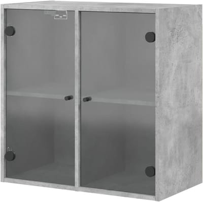 Wandkast Glazen Deuren - Opbergkast Huis - Elegante Opslag - Meerdere Vakken - 68.5 x 68.5 x 37 cm - Betongrijs