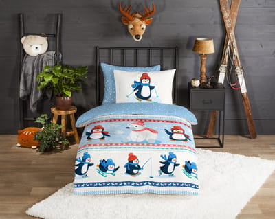 Good Morning dekbedovertrek pinguins - 1 persoons 140x200/220 cm - Multi - 100% Katoen flanel