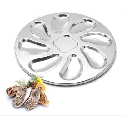 8 Emplacements Design Élégant Grande Taille Assiette Multifonction Huître Plateau Inoxydable Plateau à Fruits de Mer Coquillage Huître Française Moule Plateau pour la Maison et le Restaurant white