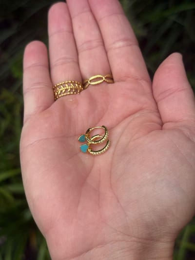 Kinderoorbellen - Sterling Silver - Hartjes oorbellen - Gouden oorbellen meisjes - Meisjes oorbellen - Oorbel ringetjes hartje - Sterling zilver - Cadeautje meisje - Oorbel hartje blauw