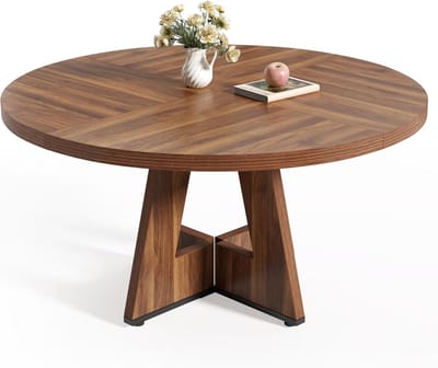 Tribesigns Ronde Eettafel - Keukentafel - 120 x 120 x 75 cm - Eetkamertafel Voor 4 Personen - Tafel met Houten Tafelblad en Poten - Rustiek Bruin