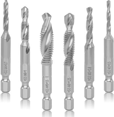 Pack of 6 Combi Drilling en Threading Set - M3 - M4 - M5 - M6 - M8 - M10 - Machine Boor Set - Hoogwaardige Staal - Draadboor voor Boren en Draadsnijden