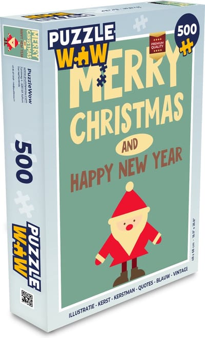 Puzzel Illustratie - Kerst - Kerstman - Quotes - Blauw - Vintage - Legpuzzel - Puzzel 500 stukjes - Kerst - Cadeau - Kerstcadeau voor mannen, vrouwen en kinderen