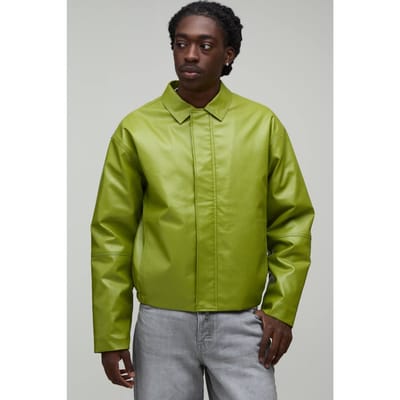 Boxy Fit Panelen Pu Harrington Jas | Green | Size XS