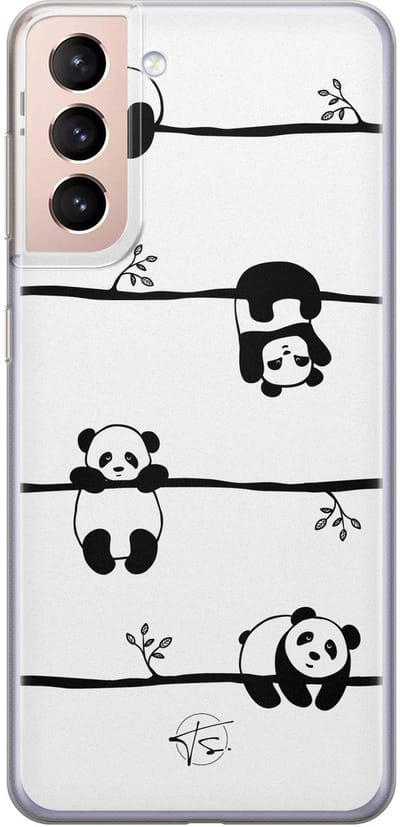 Hoesje geschikt voor Samsung Galaxy S21 - Panda - Soft Case - TPU - Print - Zwart - Mooie Telefoonhoesjes