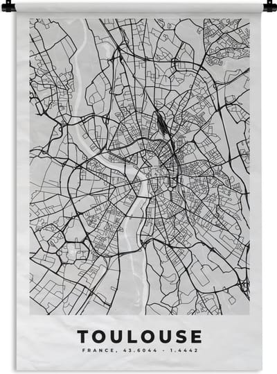 Wandkleed - Wanddoek - Frankrijk - Plattegrond - Kaart - Toulouse - Stadskaart - 120x180 cm - Wandtapijt