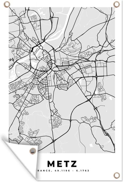 Muurdecoratie Plattegrond - Metz - Stadskaart - Kaart - Frankrijk - 120x180 cm - Tuinposter - Tuindoek