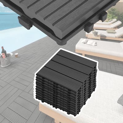 Balkonvloerbedekking - Terrastegels Houtlook - Tuin en Balkon - Kliksysteem Eenvoudig - 30x30 cm - Antraciet