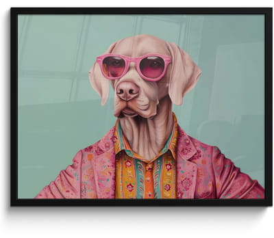 Poster in lijst - Fotolijst 70x50 cm - Posters - Hond - Overhemd - Bloemen - Bril - Posterlijst zwart - Decoratie - Wanddecoratie woonkamer - Muurdecoratie slaapkamer