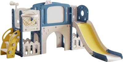 Baby Glijbaan - Kinderspeelgoed - Binnen en buiten spelen - Veilig materiaal - Lange glijbaan - Blauw Geel