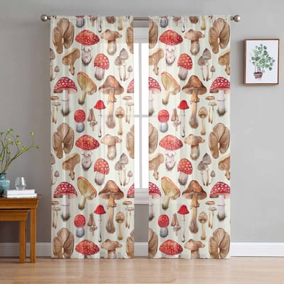 Paddenstoel Plant Retro Transparante Gordijnen voor Woonkamer Decoratie Raamgordijnen voor Keuken Tule Voile Organza Gordijnen W135 x H160cm x1