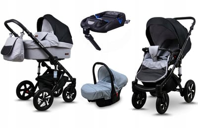 BabyLux® Kinderwagen 4in1 – SKY LARK - Silver Flex Black BLACK FRAME - Opklapbare Wandelwagen incl. Reiswieg, Multifunctionele Buggy Sportstoel, Autostoel, ISOFIX basisstation - Combi-kinderwagen met Luiertas, Regenhoes, Klamboe