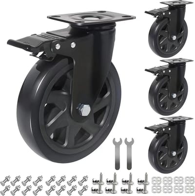 Wielen voor steekwagen met rem - 150 mm - meubels - platte - 360 graden draaibaar - 4 industriele wielen - plaatbelasting 1000 kg - dubbele lagers heavy duty wheel