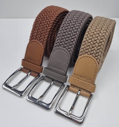 3 pack deal - Elastische riem - gevlochten broekriem - dames en heren riemen - Kleur 1 Beige 2 Kaki 3 Bruin 105 cm