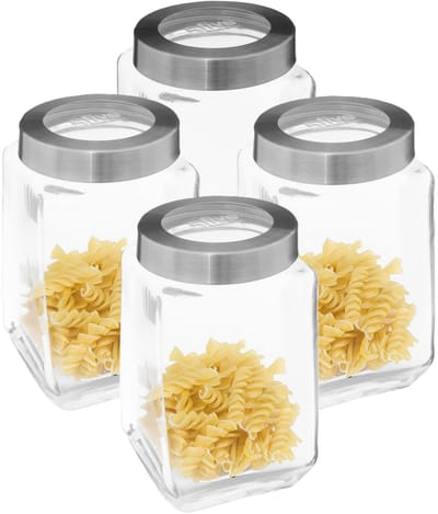 5Five keuken voedsel voorraad bewaar pot Thor met draaideksel - 4x - glas - 1600 ml - 11 x 19 cm - voorraadpotten - transparant