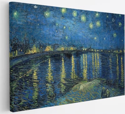 Saammp Canvas Schilderij - Sterrennacht boven de Rhône - Van Gogh - Oude Meesters - 30x20 - Foto op canvas - Wanddecoratie - muurdecoratie Woonkamer - Slaapkamer decoratie - Canvas Print