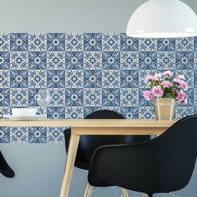Zelfklevende tegelmuurstickers voor keuken en badkamer - 60 Azulejos Zena cementtegelstickers - 60 stickers 10x10cm