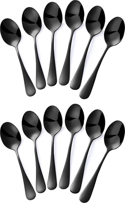 Alheco 12 ovale koffielepels - 13.8cm - RVS koffielepeltjes - Zwart