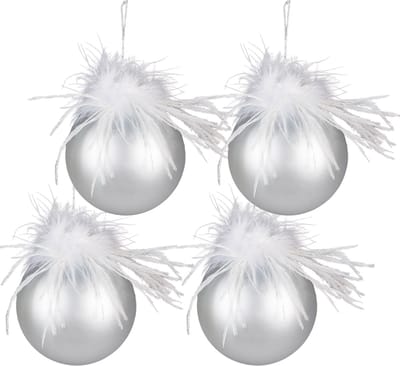 Clayre & Eef Kerstbal Set van 4 Overig Ø 10 cm Zilverkleurig Wit Glas Kerstballen