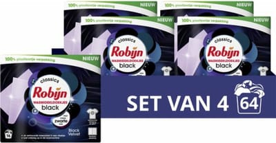 Robijn - Wasmiddeldoekjes Black Velvet - 4 x 16 stuks - Voordeelverpakking