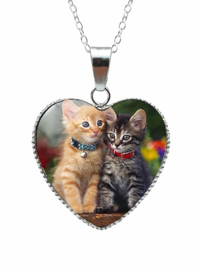 EmmyRovi – Hart ketting met kittens – glazen hanger – 60 cm ketting – cadeau
