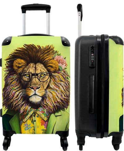 NoBoringSuitcases.com® - Koffer groot - Rolkoffer lichtgewicht - Leeuw - Man - Dier - Bril - Bloemen - Vakantie reiskoffer met 4 wielen - Grote trolley XL - Travel suitcase large - 20 kg bagage - Ruimbagage medium met TSA slot