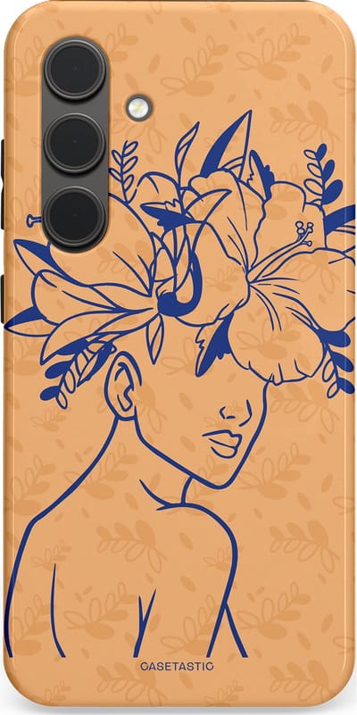 Casetastic hoesje geschikt voor Samsung Galaxy S24 - Dubbellaagse bescherming - Lijn en Bloesem - Fashion Case - Perzik