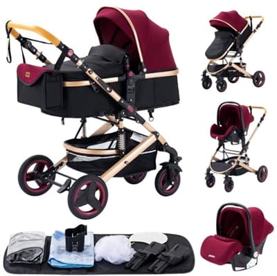 3-in-1 Kinderwagen voor Kinderen - Vouwbare Driewieler met Hoge Lanschap