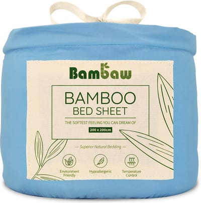 Bambaw Luxe Bamboe 2-Persoons Hoeslaken 200x200cm – Ultra ademende stof – Hypoallergeen – Beddengoed - Lichtblauw