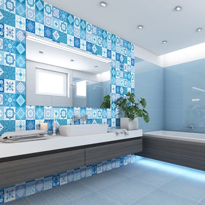 Zelfklevende tegelmuurstickers voor keuken en badkamer - 60 cementtegelstickers (Azulejos, Asfodelo) - 60 stickers, 10x10cm