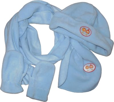 Kindersjaal 120 cm + Muts 52/54 + Wanten/Handschoenen maat 2 - Lichtblauw