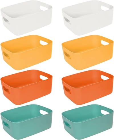 Kleurige Plastic Opbergdozen met Handvat - Set van 8 - Ideaal voor Badkamer, Kantoor en Keuken - 30 x 20 x 12 cm, Organiseer je Ruimte Efficiënt