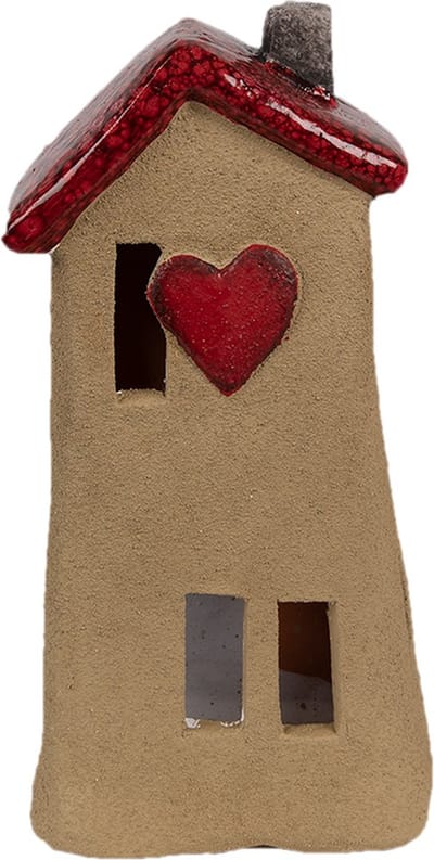 Clayre & Eef Decoratie Beeld Huis 10x7x19 cm Bruin Rood Keramiek