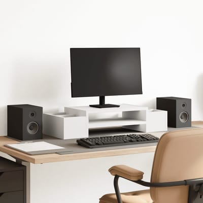 vidaXL - Monitorstandaard - met - opbergruimte - 70x27x15 - cm - bewerkt - hout - wit