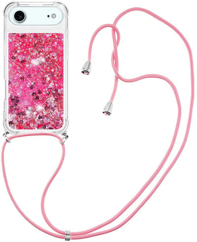 Coverup Hoesje - Geschikt voor iPhone Air Hoesje - Coverup Liquid Glitter Back Cover met Koord - Pink