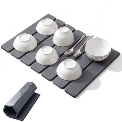 Unyqoos® Opvouwbare keukendroogmat van diatomeeënaarde voor snelle absorptie en antislip