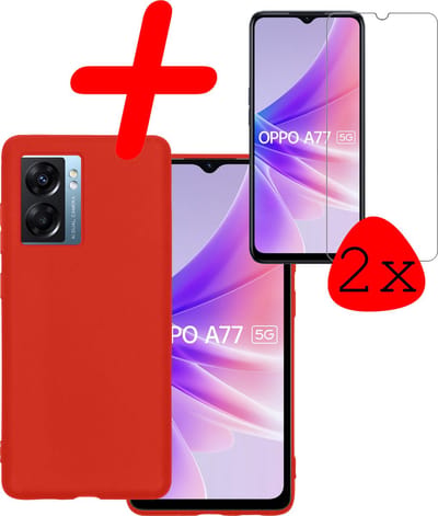 Hoesje Met 2x Screenprotector - Geschikt voor OPPO A77 - Sterk & Shockproof - Back Cover - Siliconen Case - Telefoon Hoes - Rood