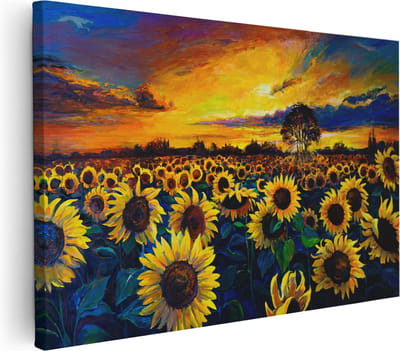 Artaza Canvas Schilderij Zonnebloemen - 30x20 cm - Klein - Wanddecoratie Woonkamer - Muurdecoratie Zon - Schilderijen Op Canvas Landschap