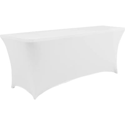 Housse de Table Extensible Spandex Noir/Blanc 4/6FT Lavable Cuisine Nappe Universelle Adaptée pour Événement Banquet Mariage Cocktail 4FT 1pcs blanc