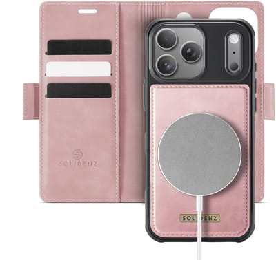 Solidenz Luxe 2-in-1 Wallet Hoesje geschikt voor iPhone 17 Pro - Geschikt voor MagSafe Hoes - Afneembare Case - Roze