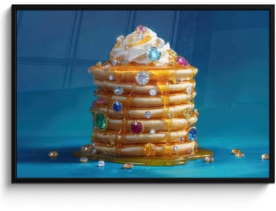 Poster in lijst - Fotolijst 120x80 cm - Posters - Pannenkoeken - Steentjes - Glitter - Slagroom - Posterlijst zwart - Decoratie - Wanddecoratie woonkamer - Muurdecoratie slaapkamer