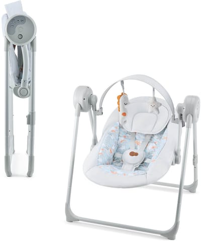 Kinderkraft SWINGEE Elektrische Babyschommel en Wipstoel - 5 Snelheden, 8 Melodieën, Timer 8/15/30 min - 2 Zitposities, Veiligheidsharnas - Grijs