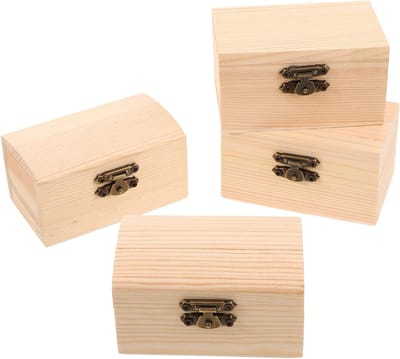 Houten Doosjes - Bewaardoosjes Sieraden - Knutselwerk Opslag - Met Stevig Deksel - 4 Stuks - Beige